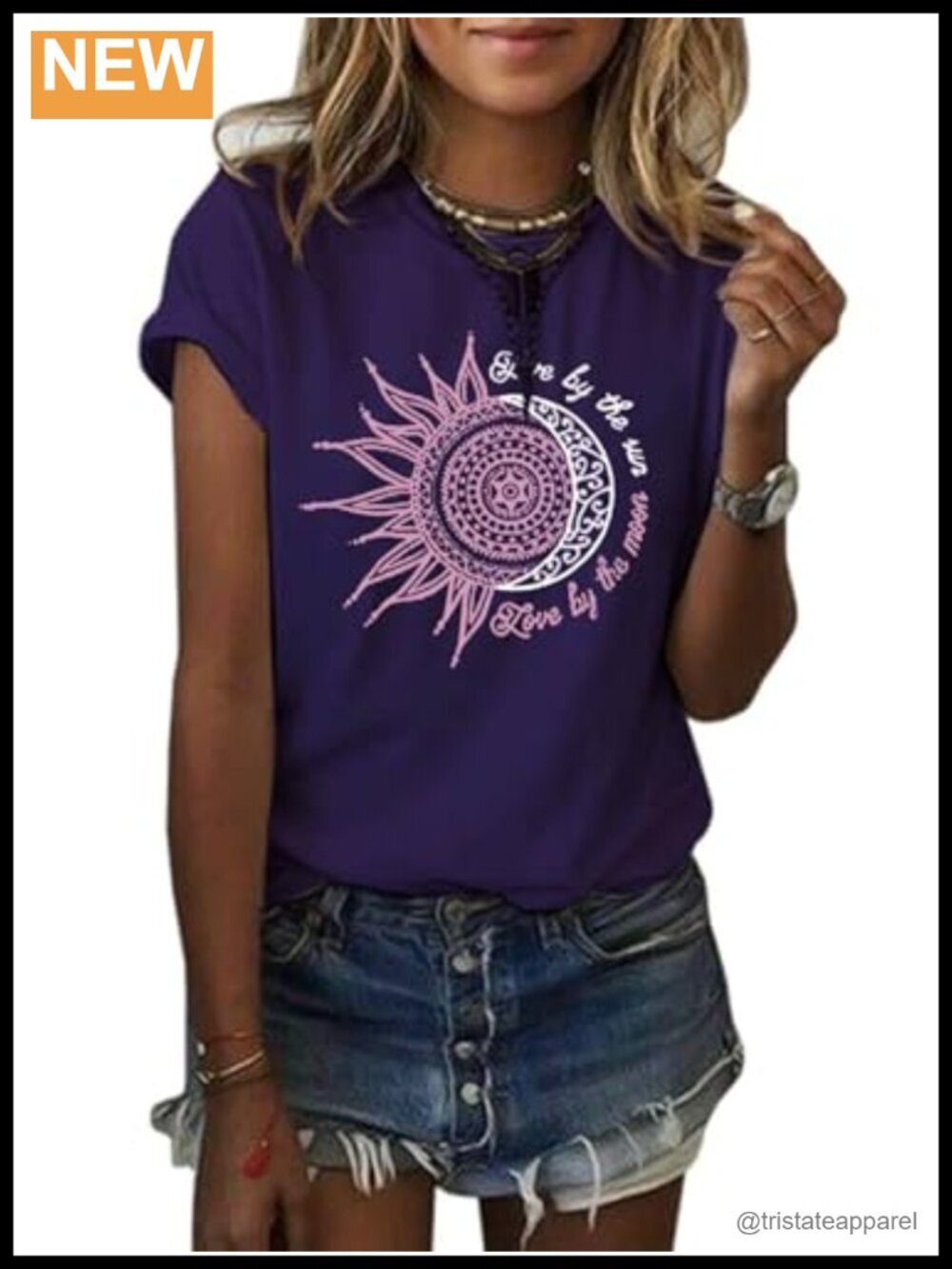 Vintage Moon Sun Graphic Tee Short Sleeve Cotton T-Shirt